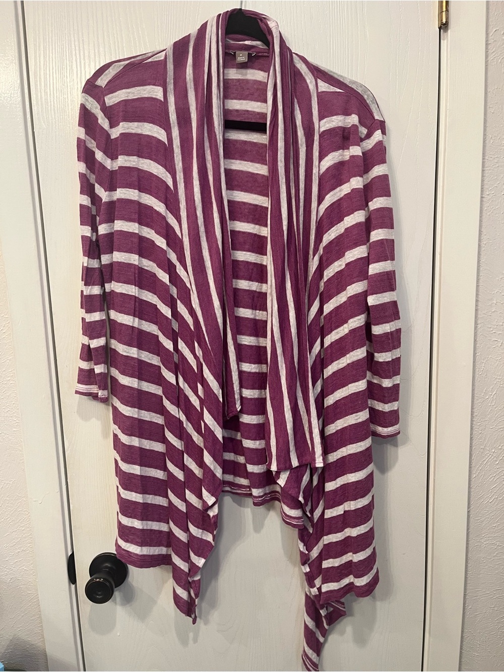 J Jill Linen Striped Open Cardigan Sweater Lavender Pink White Size Medium